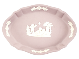 Vintage Wedgwood Pink and White Jasperware Oval Trinket Dish Pin Tray Cherubs - £27.75 GBP