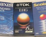 6 Hour Blank VHS Tapes Lot of 3 Tapes Scotch Tdk T-120 Sealed New Old Stock - £7.77 GBP