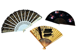 Hand Fans Spanish Floral Plastic Northwest Orient Airlines Wood Lot of 3... - £21.06 GBP