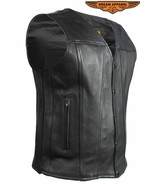 Classic Leather Black Motorcycle Club Vest with Gun Pockets Split Cowhide - $64.25+