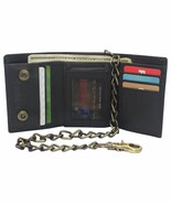 Black Men&#39;s RFID Blocking Trifold  Leather Biker Chain Wallet W/ Snap Cl... - $28.69