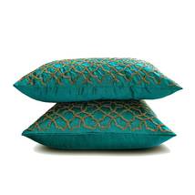 Blue Throw Pillow Covers 16&quot;x16&quot; Silk, Teal Geometry - £25.99 GBP+