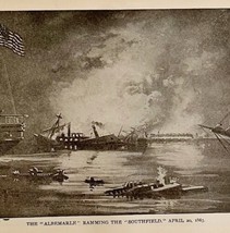 Albemarle Ramming Southfield Civil War 1899 Victorian Print Naval Battle... - $29.99