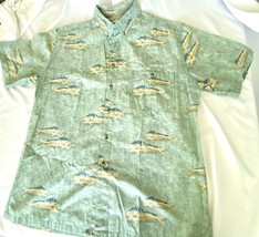 Hook and Tackle Outfitters Fish Print Button Down Short Sleeve Shirt Lar... - £11.25 GBP