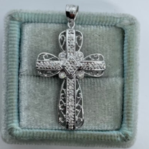 1.70Ct Round Cut Real Moissanite Tester Pass Cross Pendant 14K White Gold Plated - £149.00 GBP
