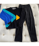 Vintage 80s Goolagong Velour Geometric Shape Track Suit Sweatshirt Pants... - $41.76