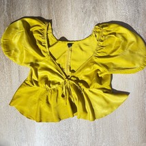 SHEIN Yellow Satin Puff Sleeve Crop Top – Size Medium - $218.76 MXN