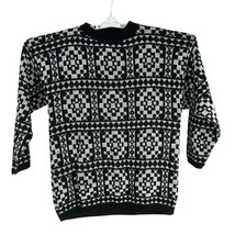 Vintage Headliners Black &amp; White Patterned Sweater Size Large - £26.04 GBP