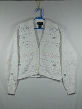 Vtg Caren Charles White Knit Floral Cardigan Size Small - £11.95 GBP