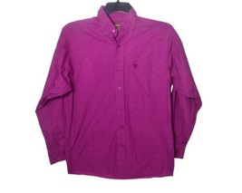 Ariat Mens Button Down Shirt Size S Fuschia Western Cowboy Geometric Embroidered - £13.59 GBP