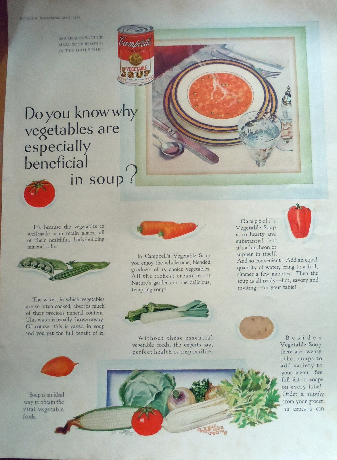 Primary image for Campbell’s Vegetable Soup Magazine Advertising Print Ad Art 1929