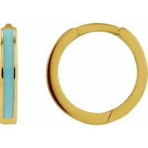 14k Yellow Gold Turquoise Enamel Huggie Hoop Earrings - £315.24 GBP
