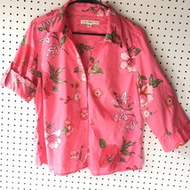 Tommy Hilfiger Top size 16 Pink Floral Collar Button Down 3/4 Sleeves - £20.39 GBP
