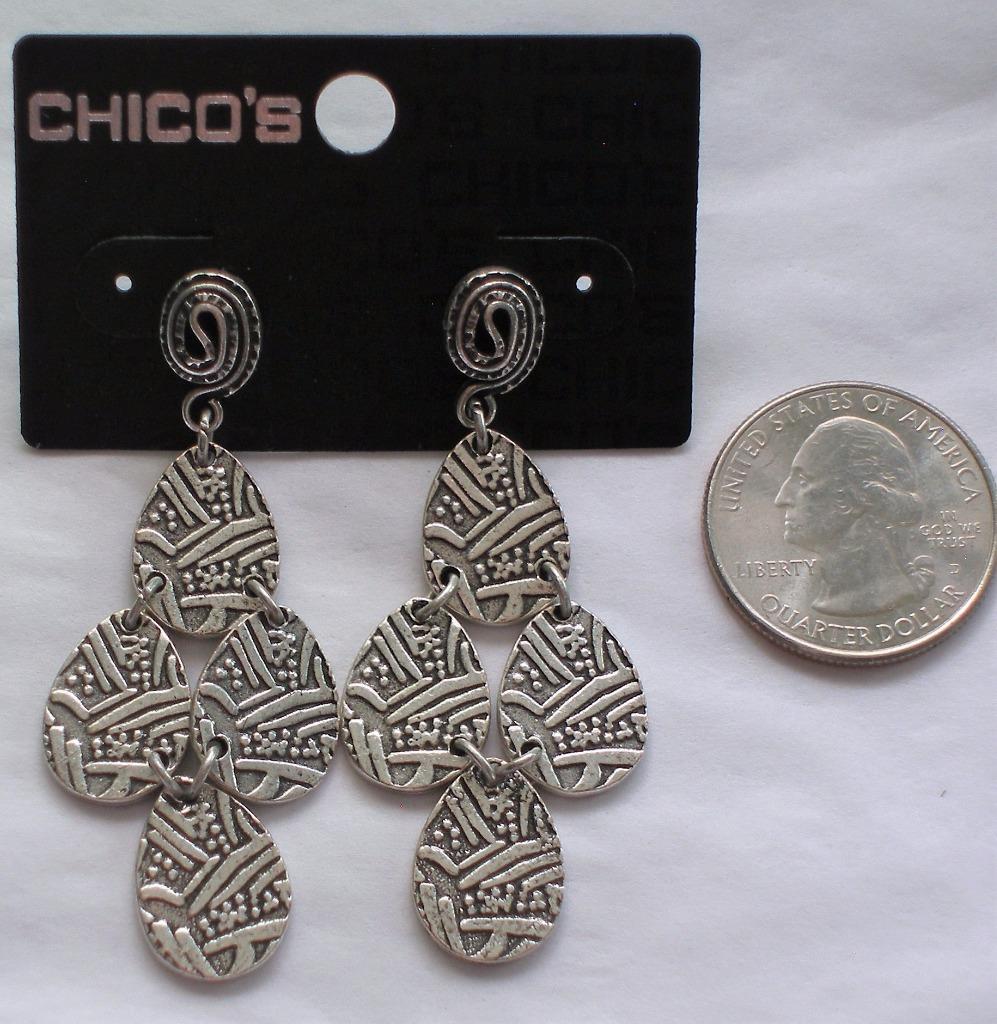 Chico's Chandy Post Earrings Etched Drops Antiqued Silver Silver-tone - $10.89