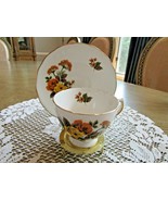 QUEEN ANNE BONE CHINA G765 TEACUP &amp; SAUCER ORANGE YELLOW FLOWERS  ENGLAND - $25.90 CAD