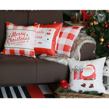 Christmas Throw Pillow Covers 18X18 Santa Clause White Red Set of 4 Sofa Pillows - £37.53 GBP