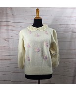 Vtg Susan Bristol White Crewneck Floral Lambswool &amp; Angora Rabbit Sweate... - $1,019.52 MXN