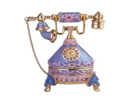 Jeweled Enamel Pewter Purple Phone Hinged Trinket Ring Jewelry Box Terra Cottage - £22.21 GBP