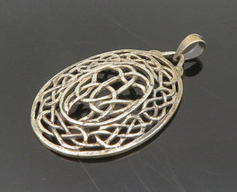 925 Sterling Silver - Vintage Shiny Open Celtic Knot Oval Pendant - PT15353 - £28.44 GBP