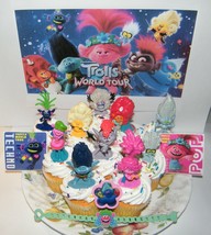 Trolls World Tour Movie Cake Toppers 14 Set with 10 Figures, 2 Stickers and More - £12.49 GBP