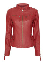 Damen-Lederjacke, Rot, reines Lammfell, Cafe Racer, Größe XS, SML, XL, XXL,... - £110.36 GBP