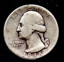 1948 D Washington Quarter - Circulated - Silver 90% - Light wear - £6.41 GBP