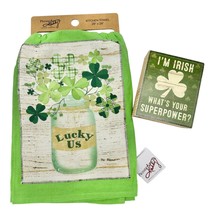 Primitives By Kathy St. Patrick&#39;s Day Kitchen Towel Wood Box Sign Set NEW - £13.41 GBP