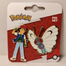 Pokemon Butterfree &amp; Ash Ketchum Enamel Pins Set Official Collectibles - £17.32 GBP