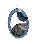 3-D Blue Butterfly &amp; Daisy Flower Fused Stained Glass hanging Art Blue G... - $73.12 CAD