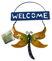 Metal Dragonfly Welcome Sign Blue Yellow 11.5&quot; x 8&quot; - £6.26 GBP