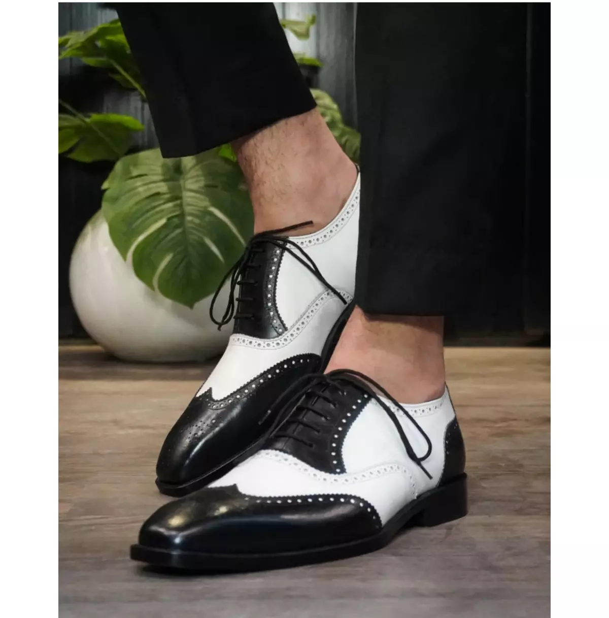 New Handmade Two Tone Black &amp; White Wing Tip Brogue Lace Up Formal Handm... - $149.99