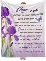Mother&#39;s Day Gifts for Mom from Daughter Son, Dear Mom Blanket with Purple Flora - £32.06 GBP