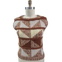 Vtg 80s 90s Y2k Licorice Hand Knit Acrylic Sweater Vest Brown/Cream Wome... - $39.20