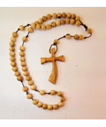 Rosary Sp Cross in olive wood necklaces handmade - $302.68 MXN
