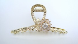 Large gold metal crystal flower and leaf shaped hair claw clip - £10.11 GBP