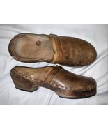 Vtg RARE 1970s wooden clogs leather upper womens shoes sz 9? - $67.87 CAD
