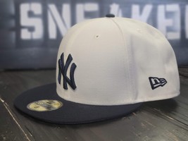 New Era 59Fifty Yankees 2000 World Series Off White/Navy Blue Fitted Hat Men 8 - $39.27