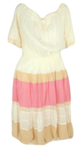 Vintage Dress 70s PEASANT GAUZE Colorblock Boho Gypsy Ethnic Festival Hi... - £54.87 GBP