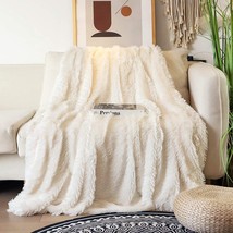 Decorative Extra Soft Faux Fur Blanket Queen Size 78&quot; x 90&quot;,Solid, Cream White - £33.20 GBP