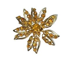 Vintage Gold Tone Faux Citrine Orange Rhinestone Flower Brooch Pin Statement image 4