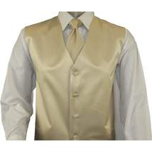 Men's Q Brand Formal Tuxedo Vest Tie and Hankie Satin #10 Beige 4X image 6