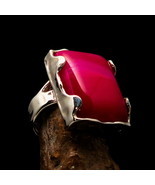 Sterling Silver Ring with rectangle shaped pink Agate Cabochon Size 7.5 - £54.91 GBP