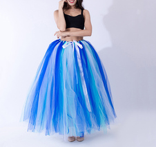 Blue Full Fluffy Tulle Skirt Women Plus Size Drawstring Waist Tulle Skirt image 1