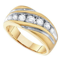 1.00Ct Moissanite Seven-Stone Wedding Band Ring 14K Yellow Gold Plated - £169.44 GBP