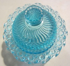 Windsor Glass Co Jersey Swirl Aqua Blue Butter Dish With Cover - £73.95 GBP