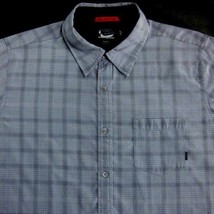 BILLABONG Large Grey Plaid Short Sleeve Button Front Casual Shirt EUC Pocket - £12.09 GBP