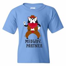 Meowdy Partner - Cowboy Kitty Funny Puns Youth T Shirt - Small - Carolina Blue - £18.79 GBP