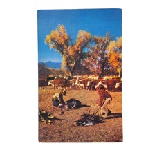 Postcard Branding Time Cowboy Western Ranch Old West Chrome Unposted - $4.84