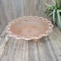 Vintage Lace Edge Bowl, Frosted Pink Floral Depression Glass Anchor Hocking - $32.00