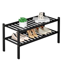 2 Tier Bamboo Shoe Rack For Closet Free Standing Wood Shoe Shelf For Ent... - £25.09 GBP